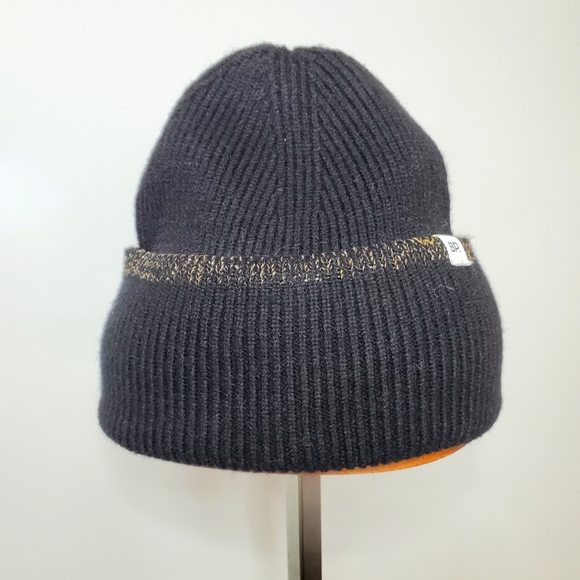 NEW BP Nordstrom Black Gold Ribbed Cuffed Beanie Hat Cap Winter Snow Nordstrom - Picture 1 of 2